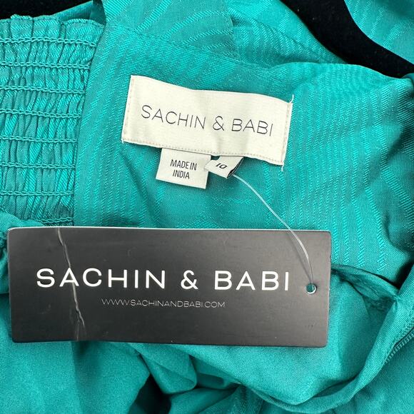 Sachin + Babi Kenzia Plunge Full Length Embellished Moire Taffeta Gown 10 - Picture 11 of 11